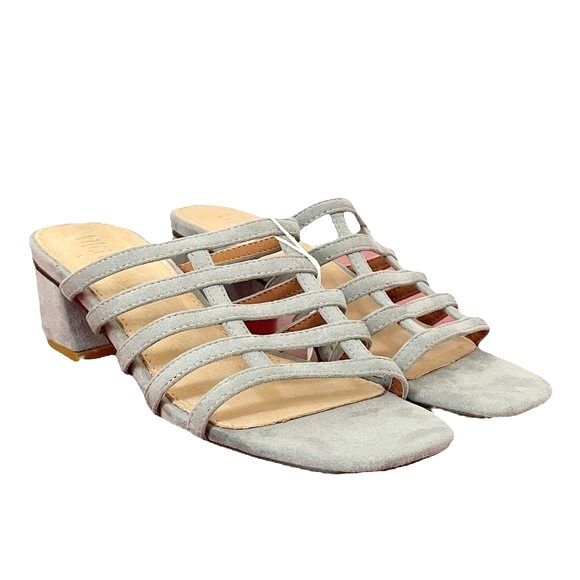 NWT Mi.iM Suede Mila Caged Block Heel Square Toe Sandals Ice Blue Suede Size 6 - Picture 7 of 13